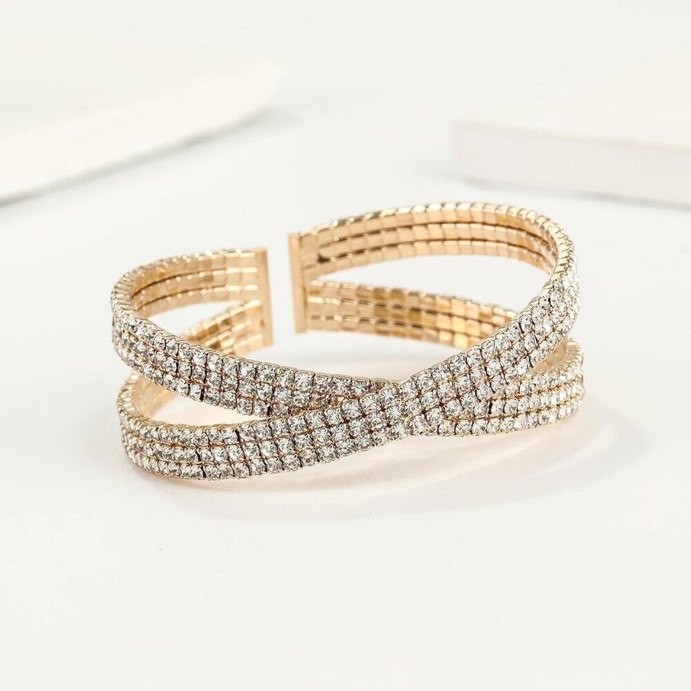 Sparkly Multi-Layer Cross Rhinestone Crystal Cuff… - image 6